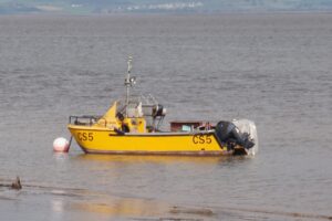 Yellow boat Morecambe bay