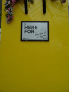 Big yellow hand bag in Stockport shopping centre