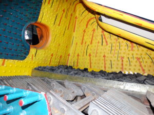 Inside a train boiler painted yellow at york train museam