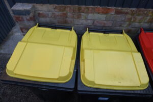 Yellow wheelie bin lids Lancaster council